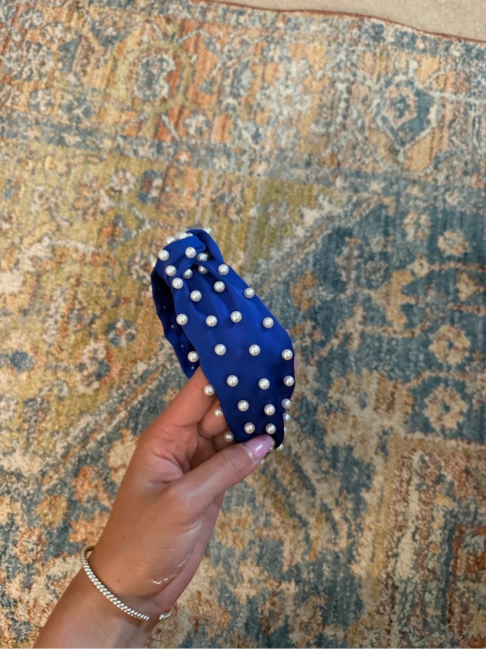 Women’s Pearl-Studded Blue Headband
